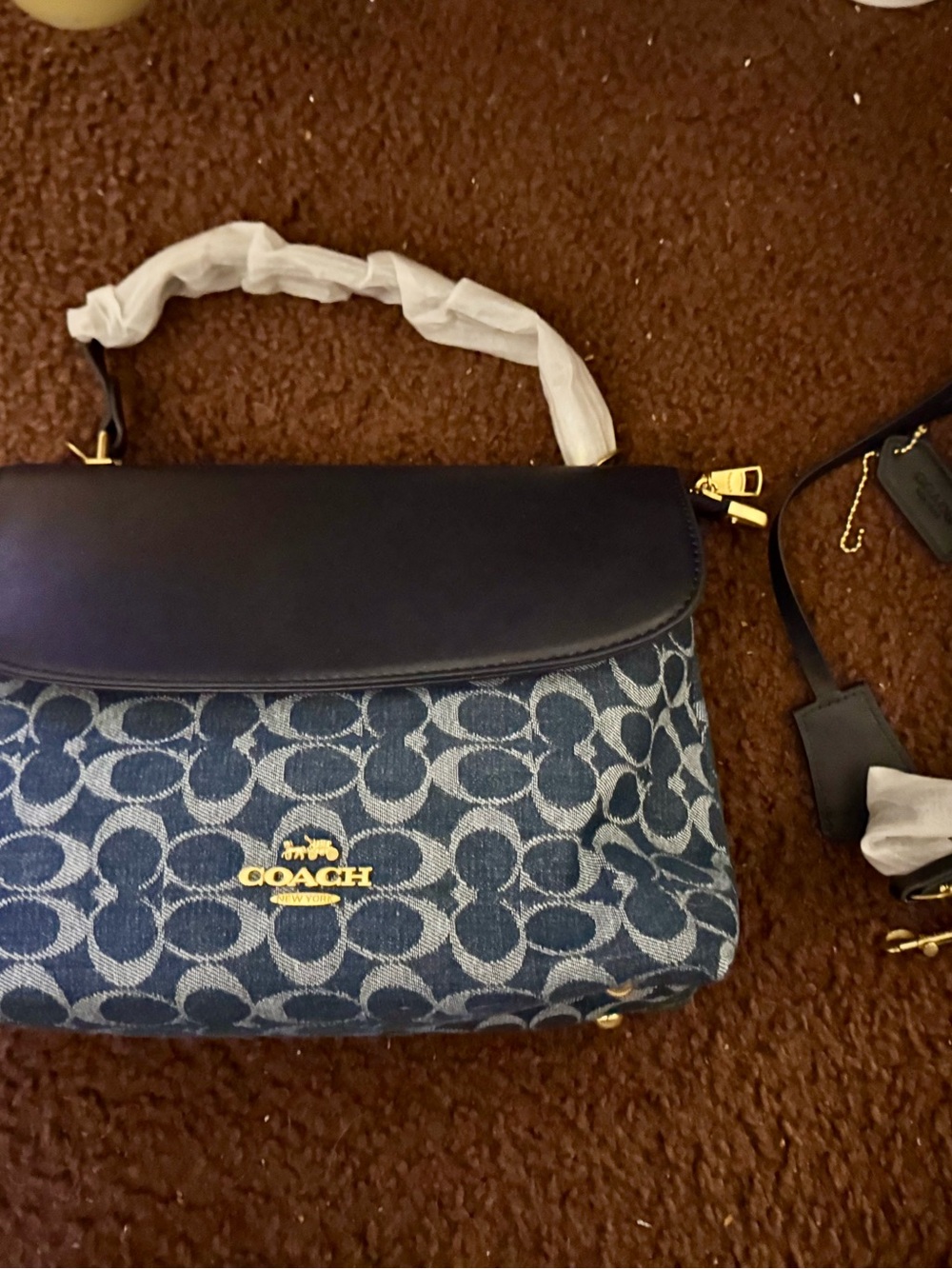 Blue Signature Denim Flap Shoulder Bag